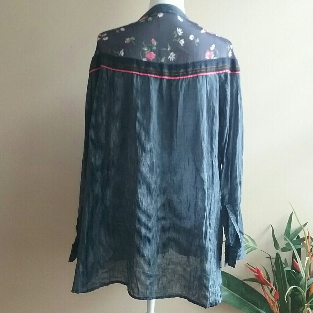 🆕Free People Floral Accent Blue Cotton Top - Picture 5 of 7